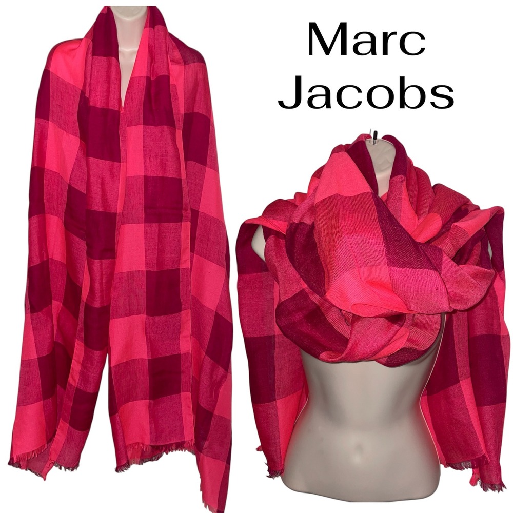 Marc by Marc Jacobs Pink Magenta Buffalo Check‎ Plaid Large Scarf Shawl Wrap